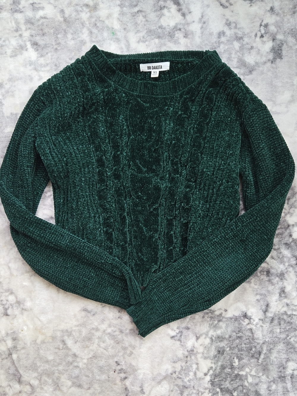 BB Dakota Deep Green Chenille Cable Crew Sweater